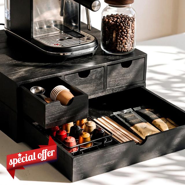 1 Pack Wooden Pod Holder Drawers Double Layer Coffee Storage Box Pod Tea Organizer Detachable Wood 3 Drawers Design for Machine Stand Home Countertop Large Capacity(Quadruple