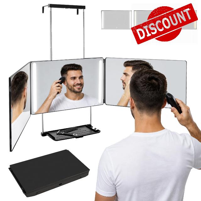 3 Way Mirror with Lights and Shelf