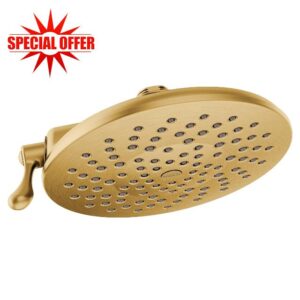 Moen Velocity Brushed Gold Two-Function Rainshower 8-Inch Shower Head with Immersion Technology for a High-Pressure Rinse