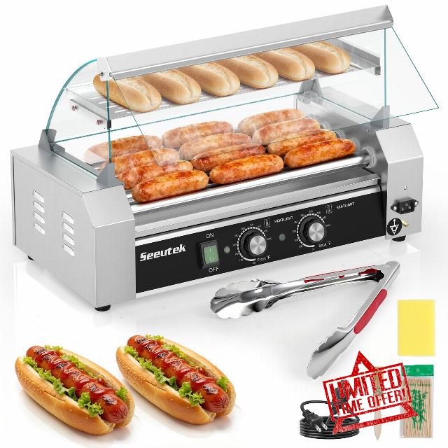 Seeutek Hot Dog Roller 5 Rollers 18 Hot Dogs Capacity 1100W Stainless Hot Dog Toaster