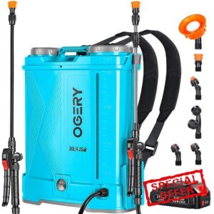 OGERY Battery Powered Sprayer 4 Gallon | 2.6Ah 21V Pump Sprayer with 6 Nozzles
