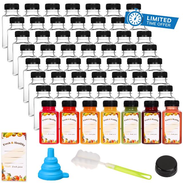 Moretoes 56pcs 8oz Plastic Juice Bottles with Caps