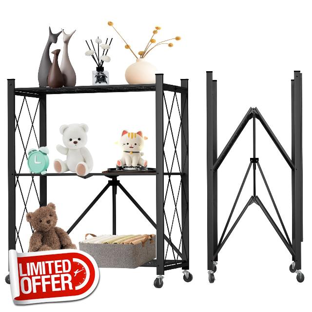 3 Tier Foldable Storage Shelf with Wheels