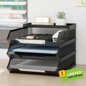 Natwind 3-Tier Stackable Metal Mesh Paper Organizer with Sliding Tray