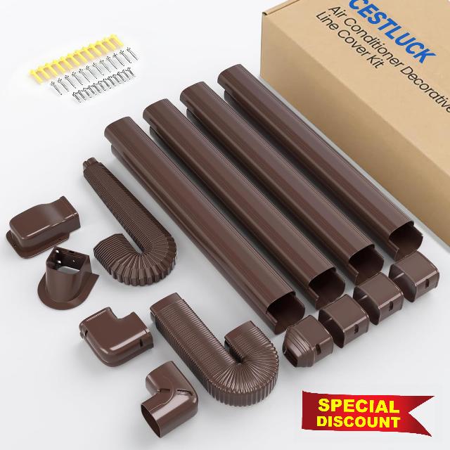 3" 17 Ft PVC Decorative Pipe Line Cover Kit: Ductless Mini Split Line Cover Set Kit for Mini Split Air Conditioner