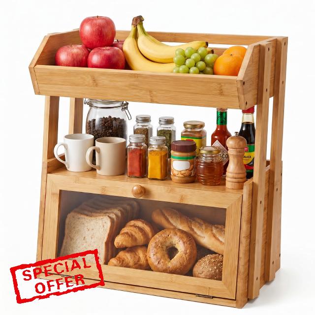 Bamboo Bread Box for Kitchen Countertop