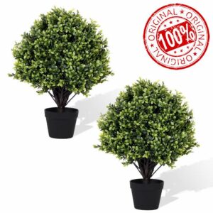 24" Artificial Boxwood Ball Topiary Set of 2