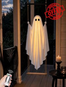 Halloween Decorations Outdoor 3.7FT Pre-Assembled Hanging Swing Ghost with Remote Lights Spooky Hanging Ghosts for Porch Yard Tree Party