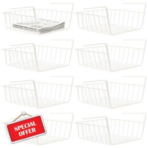 8Pcs White Under Shelf Wire Basket