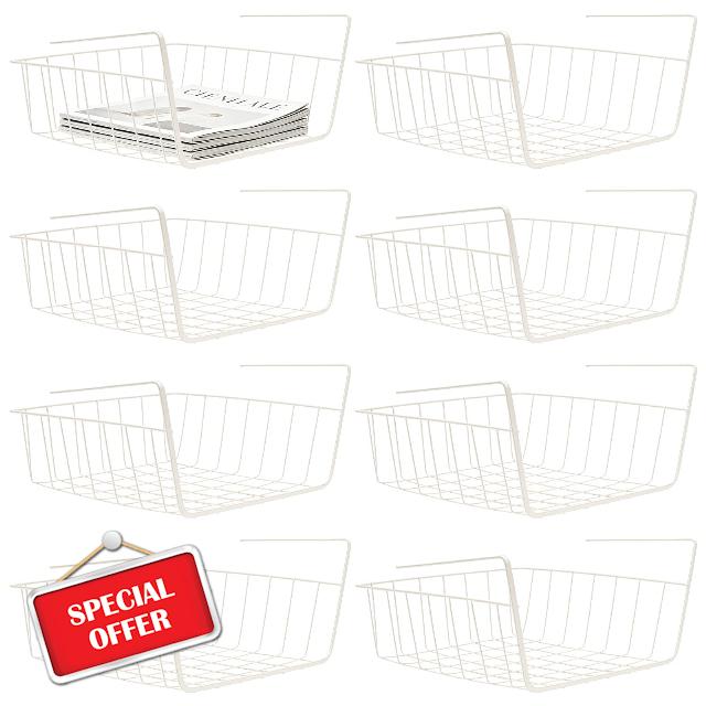 8Pcs White Under Shelf Wire Basket