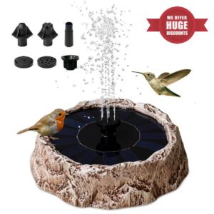 Upgrade Solar Fountain for Bird Bath Granite Rock Solar Water Fountain Pump with 6 Nozzles for Hummingbird Birdbath Lawn Fish Tank and Aquariums