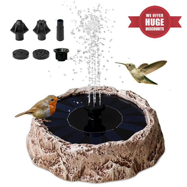 Upgrade Solar Fountain for Bird Bath Granite Rock Solar Water Fountain Pump with 6 Nozzles for Hummingbird Birdbath Lawn Fish Tank and Aquariums