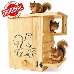 Extra Large Outdoor Squirrel House with Upgraded Metal Latch – Wooden Squirrel Nesting Box with Double Rest Platforms