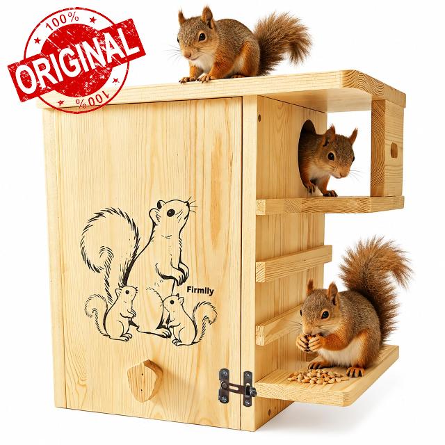 Extra Large Outdoor Squirrel House with Upgraded Metal Latch – Wooden Squirrel Nesting Box with Double Rest Platforms