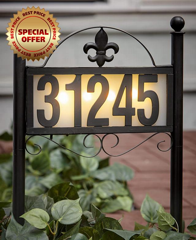 Solar Metal Address Signs for Yard with 50 Customizable House Numbers for Outside - Any Combination
