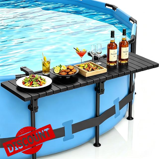Swim Up Bar Table for Above Ground Pools - 49.4"×9.6" Galvanized Iron Black Pool Shelf