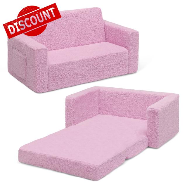 Delta Children Cozee Flip-Out Sherpa 2-in-1 Convertible Sofa to Lounger for Kids