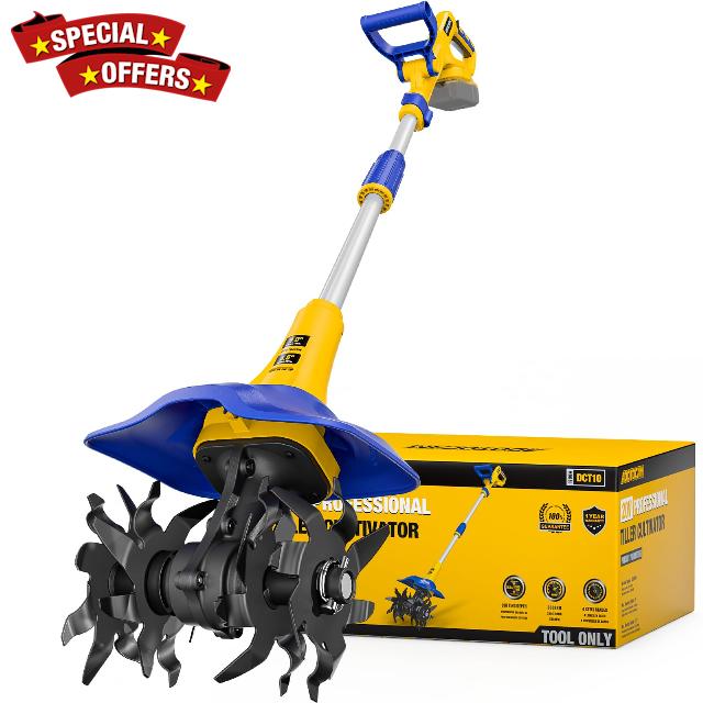 Electric Tiller for Gardening Compatible with Dewalt 20V Battery(Tool Only)