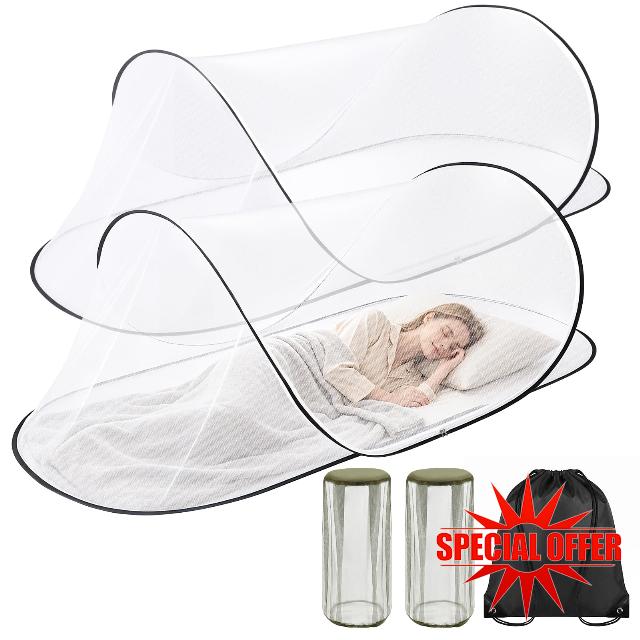 2 Pcs Black Pop Up Mosquito Net for Bed with Drawstring Bag Mosquito Head Net