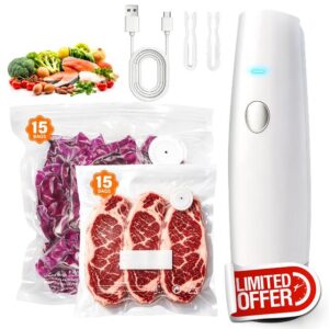-80kPa Compact Vacuum Sealer for Food (Vacuum Sealer Machine + 30 Reusable Bags)