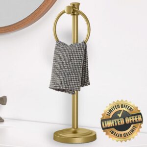 Hoimpro Hand Towel Holder Free Standing Towel Ring Brushed Gold | Hanging Floor Hand Towel Rack Bar