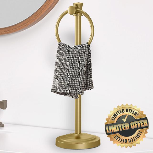 Hoimpro Hand Towel Holder Free Standing Towel Ring Brushed Gold | Hanging Floor Hand Towel Rack Bar