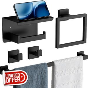 5-Piece Matte Black Bathroom Towel Bar Set