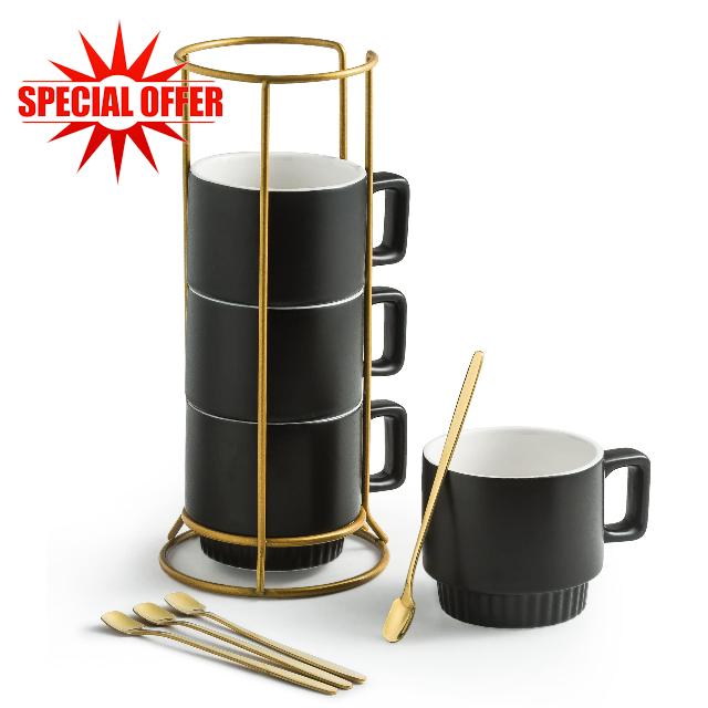 Miamolo Stackable Coffee Mugs with Stand Set of 4