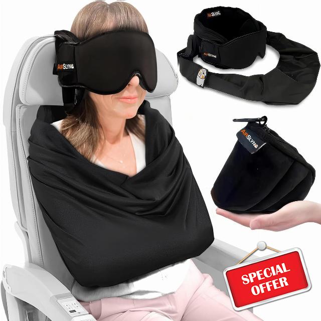3-in-1 Airplane Sleep Support System - Integrated Plane Sleeping Accessories with Memory Foam Long Haul Flight Pillow