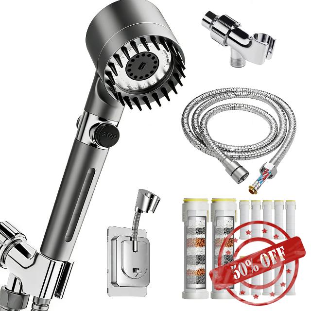 High Pressure Filtered Shower Head - Ion Shower head with Handheld for Hard Water | 4 Spray Modes Showerhead Combo with 12 Replacement Filters