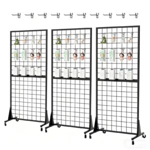 3-Pack 2'x5.5' Ft Gridwall Panel Display Stands Heavy Duty Floor Standing Retail Display Rack with Triangle Base for Retail Art Show with 20 Hooks