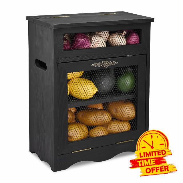 Ikee Design Free Assemble Wooden Countertop Potato and Onion Storage Bin Box