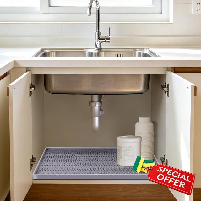 30" x 16" Under Sink Mat for Kitchen Under Sink Organizer | Waterproof Raised Edge Silicone Mat Sink Protector Silicone Organizers Tray for Kitchen Bathroom