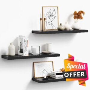 Floating Shelves - Black Wood Wall Shelf Set of 3