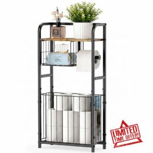 Freestanding Toilet Paper Holder Stand with Storage : Holds 9 Spare Rolls