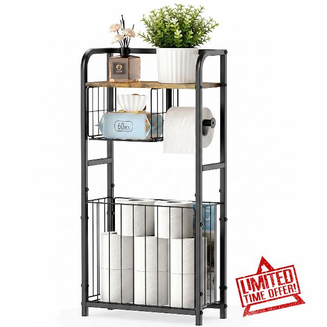 Freestanding Toilet Paper Holder Stand with Storage : Holds 9 Spare Rolls