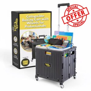 dbest Products Quik Cart 360 Rolling Crate with Wheels - Collapsible Utility Cart for Teachers & Home - Heavy Duty Folding Cart with Seat - 80 lb Capacity - Black
