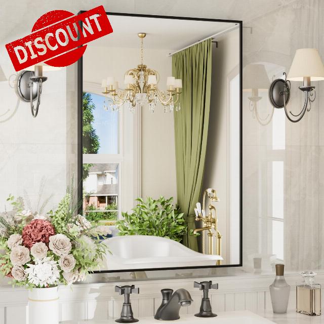 24"x36" Black Rectangle Bathroom Mirror for Over Sink