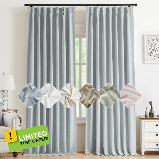 Kayne Studio Blue Gray Pinch Pleated Full Blackout Curtains