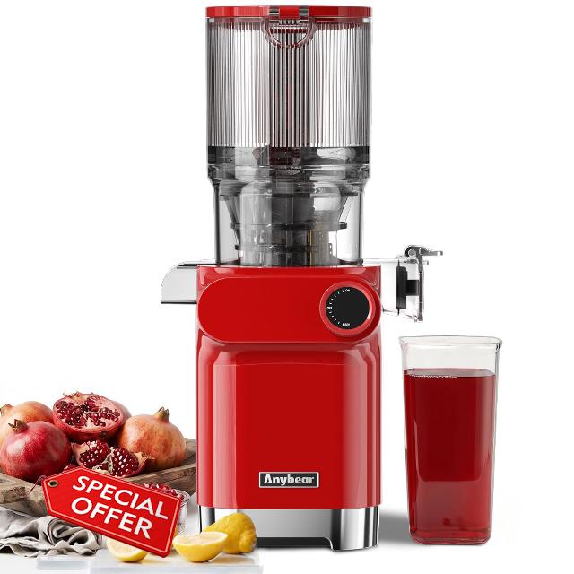 Anybear Cold Press Juicer 200W Masticating Slow Juicer 4.3" Large Feed Chute Fit Whole Fruits Vegetables | Upgraded Auger | Tritan Material | BPA Free | Juice Recipes (Red)