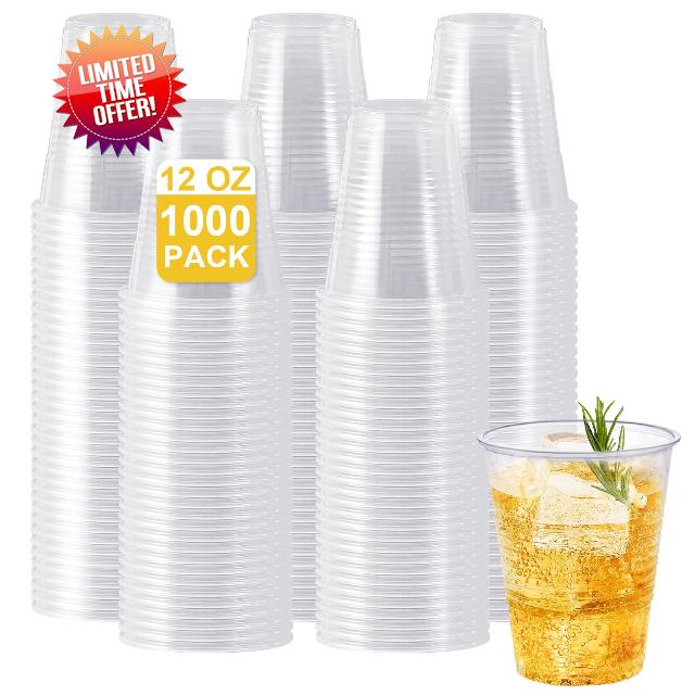 SIUQ 1000 Pack 12 oz Clear Plastic Cups