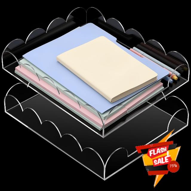 Domensi 2 Pack Scalloped Acrylic Paper Letter Tray