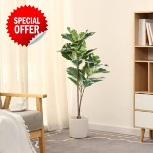FLOWORLD Artificial Rubber Tree Plant 43in Tall Faux Ficus Tree Potted Fake Tropical Decorative House Large Floor Artificial Plants for Home Office Store Room Deco