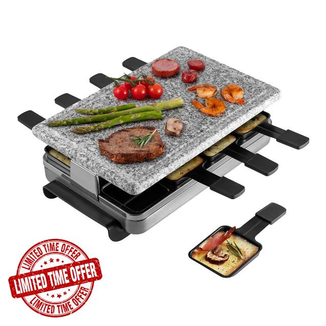 Swissmar Stelvio Raclette Party Grill with Granite Stone Non-Stick Grill Plate/Crepe Top