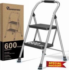 600Lbs Heavy Duty Step Ladder Foldable Folding Stool - for Home Adults Kitchen 2 Stepping Extension Tall with Handrails - Closet Stepstool Stair Ladders Extendable Stepladder for Indoor House