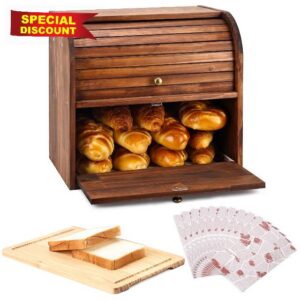 Alpeir Roll Top Bread Box with Cutting Board for Kitchen Countertop