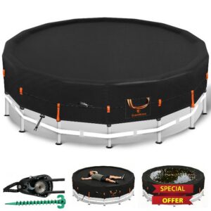 18Ft Round Pool Cover [2026 Upgraded 4-Way Windproof System] - 500D One-Piece Tear-Resistant Solar Pool Covers for Above Ground Frame Pools with Tightening Ratchet
