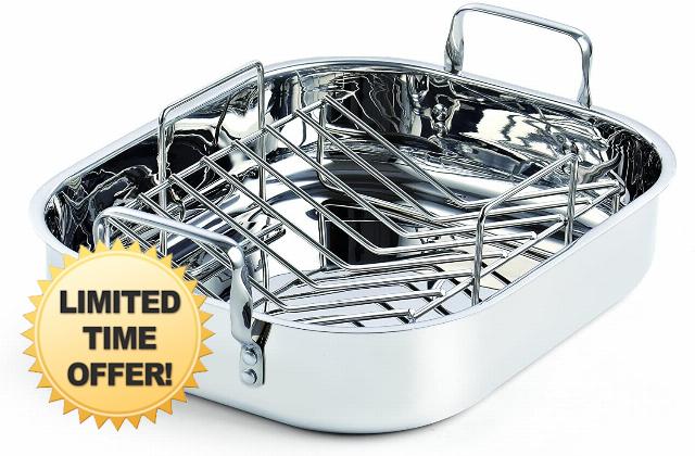 Cooks Standard Classic 14 x 12 Inch Stainless Steel Roaster Pan with V-Shaped Rack