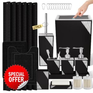 Black and Silver Bathroom Accessories Set - 25 Pcs Luxurious Bathroom Accessory Set with Shower Curtain