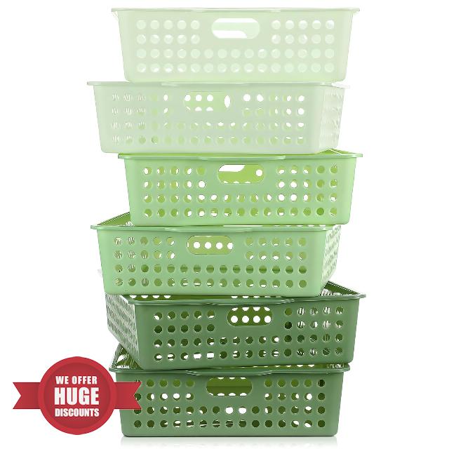 Green 6 Pack Plastic Classroom Paper Baskets